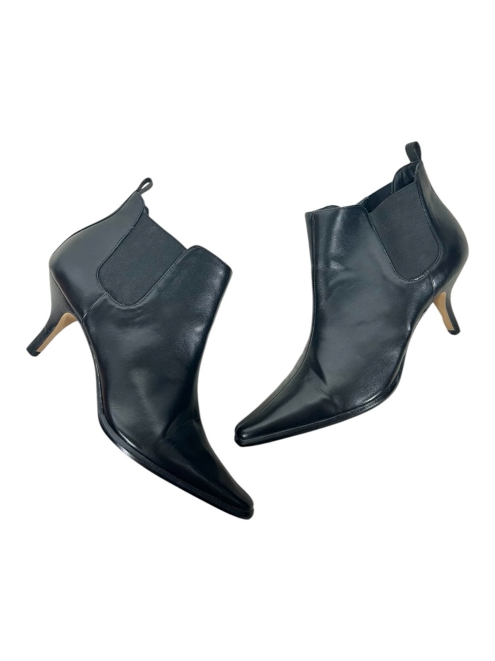 Donald J. Pliner Black Nappa Stretch Pointed Toe Black Leather Kitten Heels‎